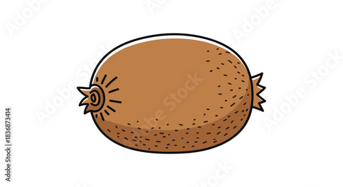 A simple and appealing cartoon illustration of a whole, ripe kiwi fruit, isolated on a clean white background, perfect for healthy eating concepts.