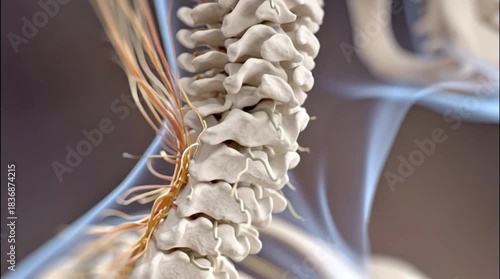 Compressed nerv Cervical Vertebrae and Spinal Nerves 3D Medical Animation