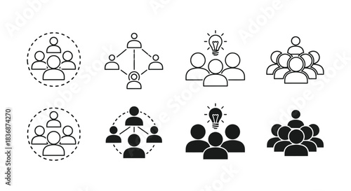 Modern teamwork and collaboration icons for business and networking
