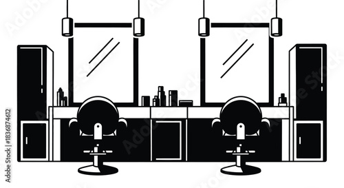 Modern hair salon interior with two styling chairs