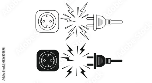Electric plug and socket connections with lightning sparks