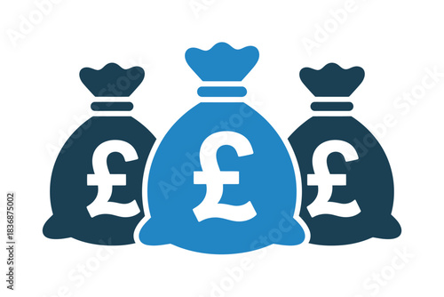 Money Bags with Pound Sterling Symbol in Simple Flat Design with Blue Color Scheme for Finance Illustration