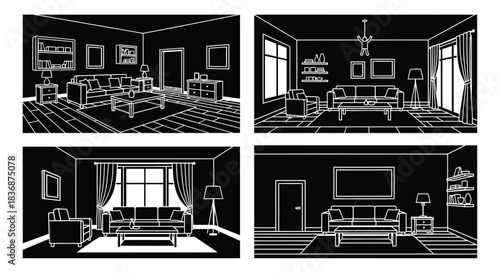 Modern living room interior designs in black and white