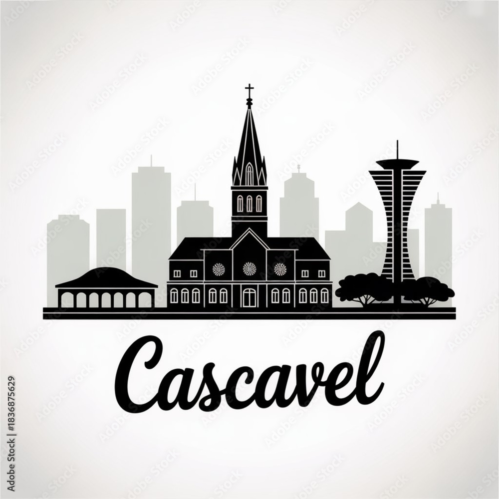 Fototapeta premium Cascavel Skyline Silhouette — The Western Paraná Brazil Hub City Vector Illustration