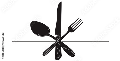 Set of fork, knife, spoon. Set in flat style. Silhouette of cutlery. Vector illustration