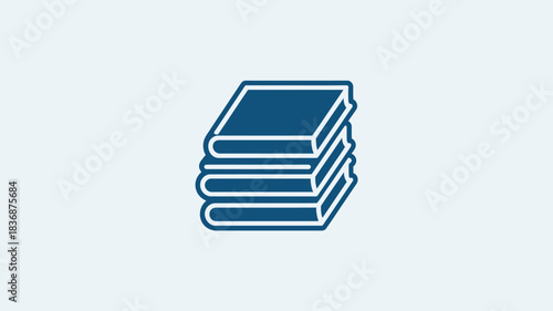Stack of books in simple flat illustration style with blue color on white background for education