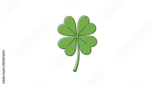 A simple green four-leaf clover on a white background, representing luck and good fortune