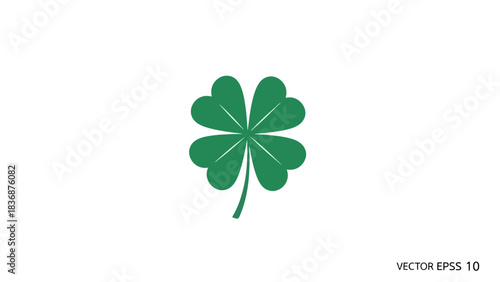 Simple green four-leaf clover vector icon representing good luck, fortune, and happiness. A graphic symbol of nature and positive well-being for design