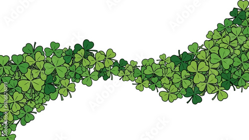 A lush, winding path of vibrant green shamrocks on a pure white background, perfect for St