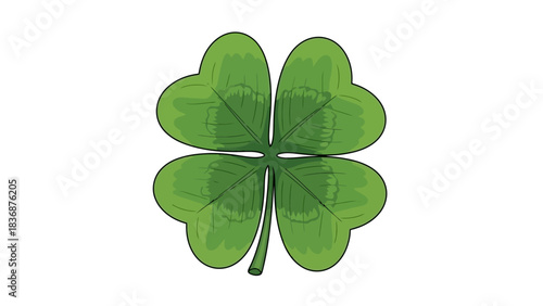 Vibrant hand-drawn illustration of a four-leaf clover, a classic symbol of good luck, fortune, and prosperity, ideal for designs related to hope, nature, and positive outcomes