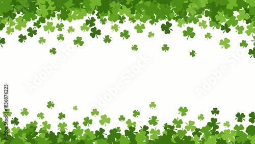 Festive green clover shamrock pattern border with copy space for St