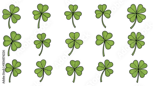 A pattern of green shamrocks, symbolizing luck and the spirit of St. Patrick's Day, in a clean and simple illustration