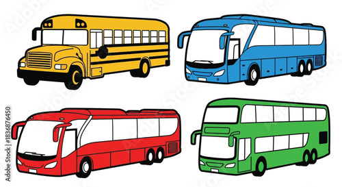 Colorful buses for transportation and travel needs