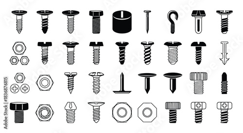 Variety of screws and nuts for construction and repair