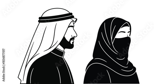 Traditional Emirati couple in cultural attire