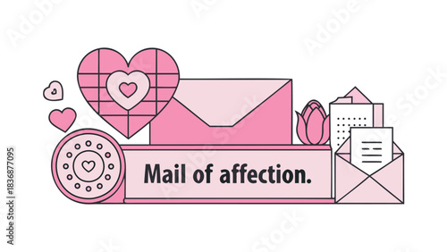 A collection of pink envelopes hearts and a rose symbolizing love letters and romantic correspondence
