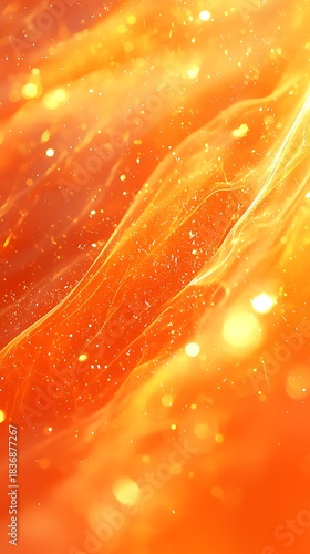 Abstract fiery orange and yellow background with glowing particles and waves.