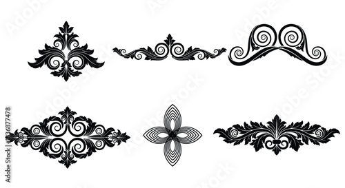 Elegant black floral designs and swirls for decoration