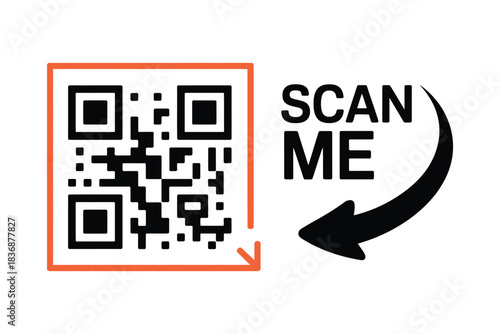 qr code scan icon with scan me frame, mobile app, smartphone scanning, contactless payment, identification vector illustration, modern design for digital, fintech, and user interface projects.
