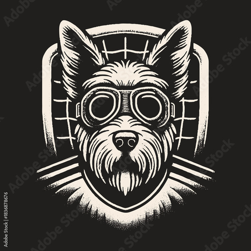 Yorkshire Terrier with Goggles: A Detailed Illustration.