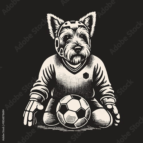 Dog Soccer Goalie Ready to Defend the Goal.