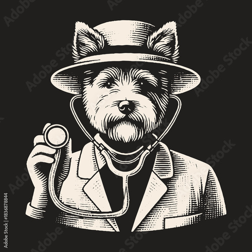 Dog Doctor with Stethoscope and Hat: Veterinary Illustration.