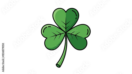 A vibrant green shamrock, a symbol of good luck and Irish heritage, depicted with a clean outline on a white background