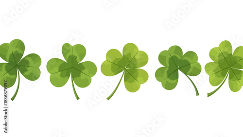 A vibrant collection of lush green three-leaf clover illustrations, symbolizing luck and nature, perfect for festive St. Patrick's Day designs and adding a touch of good fortune to any visual project