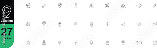 Collection of line icons for location, navigation, and maps ui