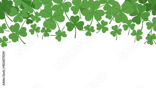 Green Clover Leaves Border on White Background - Shamrock Decoration