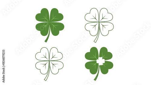 Versatile Collection of Four-Leaf Clover Vector Illustrations for Good Luck and Nature Themes, Ideal for Design Projects, Digital Assets, and St