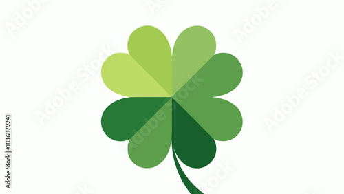A vibrant, stylized four-leaf clover, symbolizing luck and prosperity, rendered in shades of green with a subtle gradient effect, set against a clean white background
