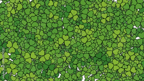 Seamless pattern of lush green clover leaves, symbolizing luck and nature in a vibrant, organic design