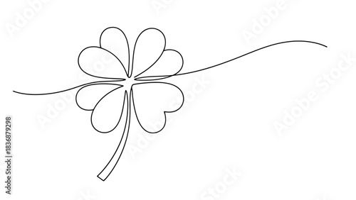 A simple black and white line drawing of a four-leaf clover, a symbol of good luck