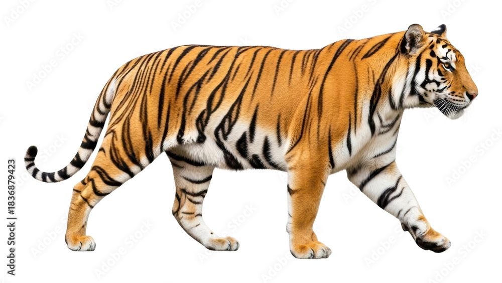 Obraz premium Majestic tiger walking through jungle wildlife nature isolated on transparent background