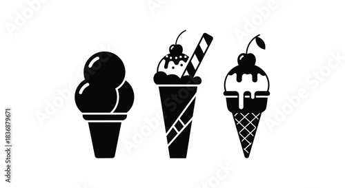 Three ice cream cones with different toppings