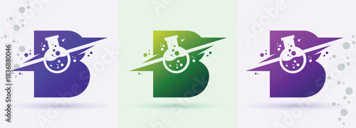 Letter B chemistry beaker swoosh monogram logo science laboratory biotech research brand icon
