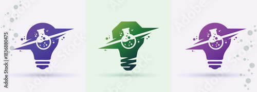Light bulb chemistry beaker swoosh logo idea innovation science laboratory biotech brand icon
