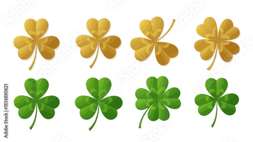 Golden and green shamrocks, symbols of luck and Irish heritage, presented in a clean, minimalist design for festive occasions