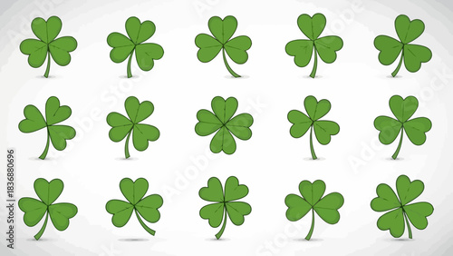A collection of Saint Patrick's Day clover symbols, representing good luck and Irish heritage with a vibrant green hue