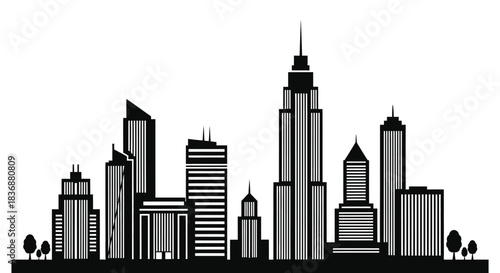 Modern city skyline with tall buildings