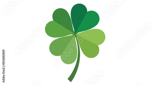 A simple green four-leaf clover, a symbol of good luck and prosperity, isolated on a white background