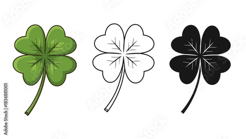 A vibrant collection of stylized four-leaf clover illustrations, embodying themes of good fortune, Irish heritage, and prosperity, ideal for festive design projects and symbols of luck