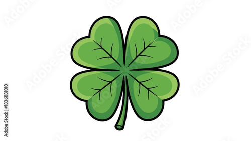 Vibrant green four-leaf clover illustration, a universal symbol of good luck and fortune, representing hope, prosperity, and a touch of natural charm