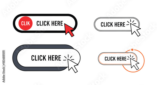 Modern click here buttons with cursor icons