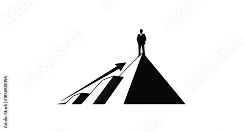 Silhouette of a person standing at the summit of a mountain, symbolizing achievement and success.