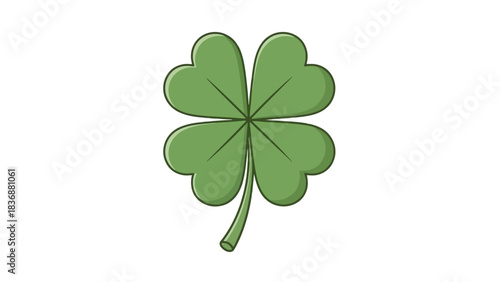 A vibrant green four-leaf clover, symbolizing good fortune and luck, isolated on a clean white background