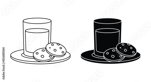 Glass of milk and cookies on a plate illustration