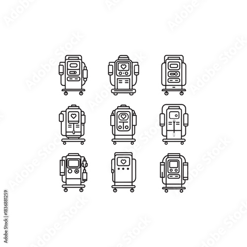 Dialysis Machine line art clean minimal medical drawing