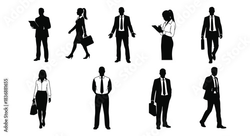 Business professionals in various poses and outfits